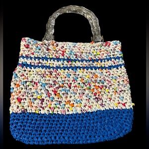 crochet handbag with hard plastic handles